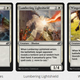 A trio of white Magic: The Gathering Arena Cards featuring new digital-only mechanics.